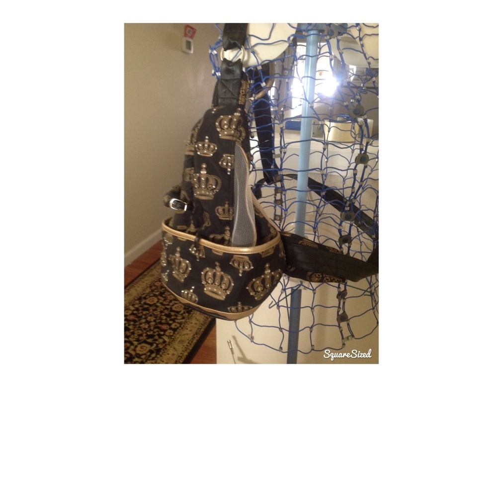 Dog carrier sling posh with bling small black gold